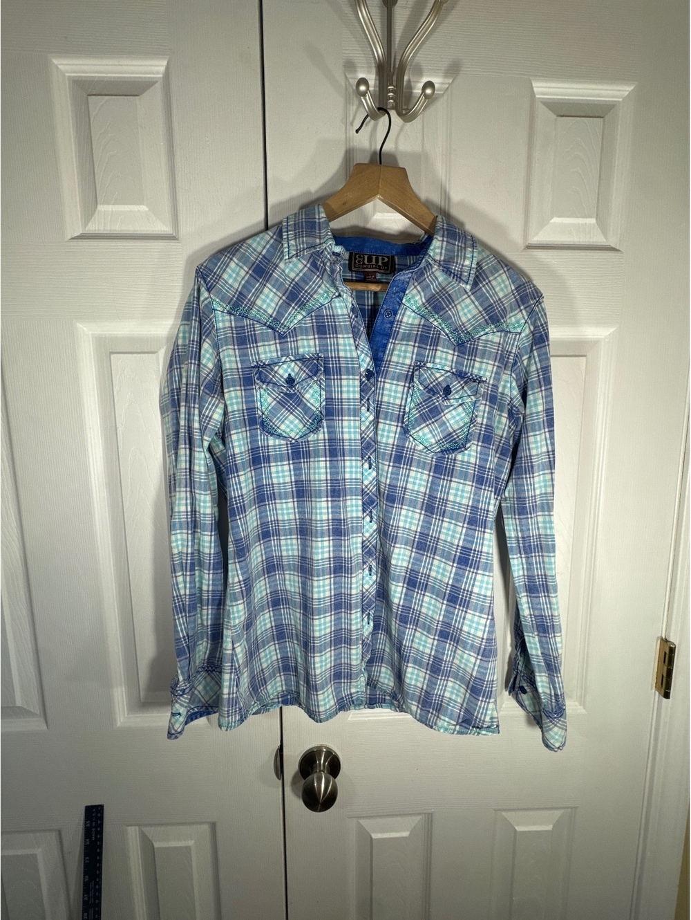 Cowgirl Up Blue Plaid Western Shirt
